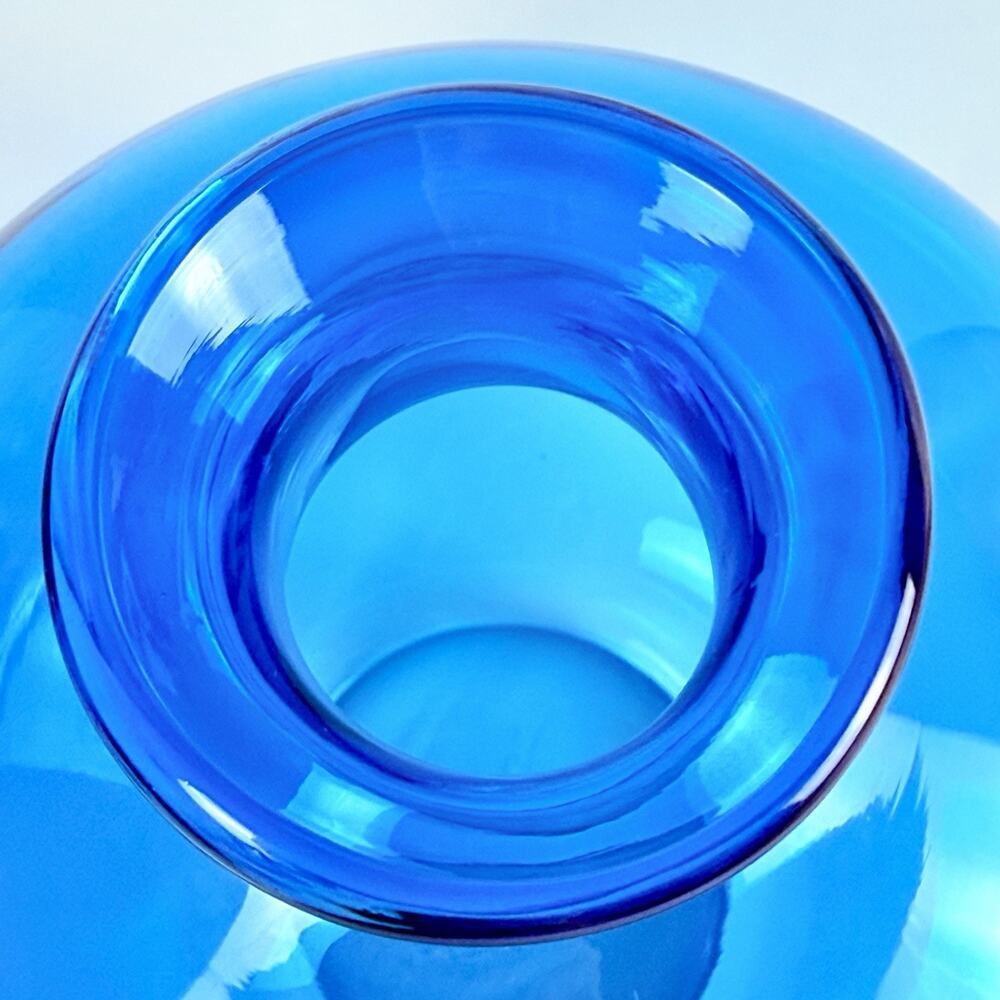 VINTAGE Aqua Blue Art Glass Vase 7.5” Mid Century Modern Style Hand Blown MCM - Picture 3 of 8